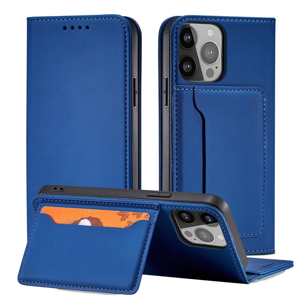 Magnet dėklas iPhone 14 – mėlynas, piniginė