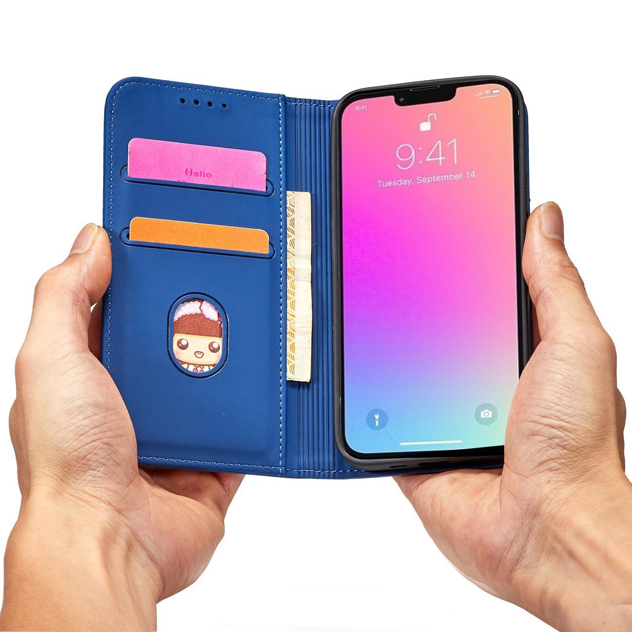Magnetinis dėklas-piniginė iPhone 14 Plus – mėlynas