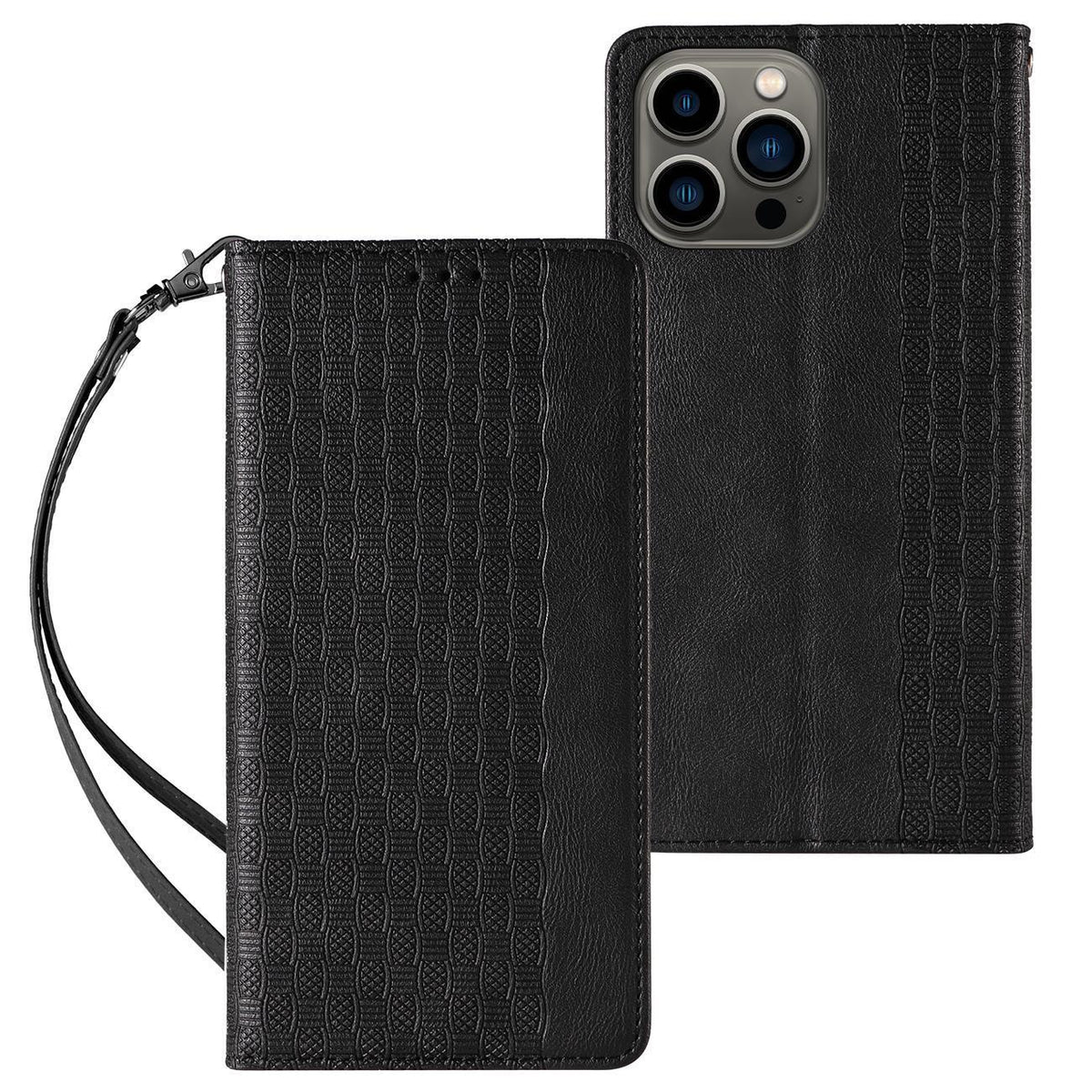 Magnetinis dėklas iPhone 14 su pinigine – juodas