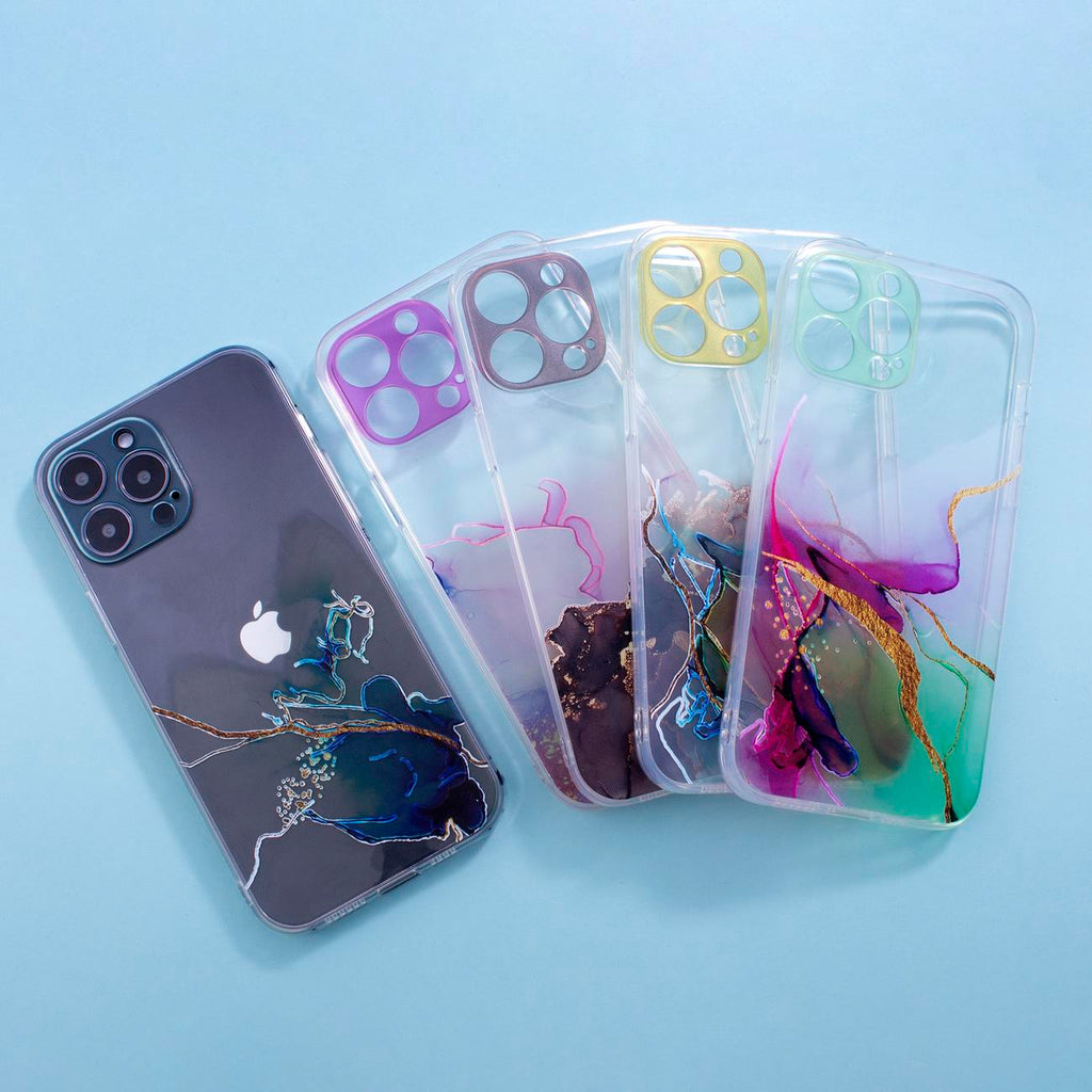 Skaidrus marmurinis dėklas iPhone 12 Pro – oranžinis -- iPhone 12 Pro