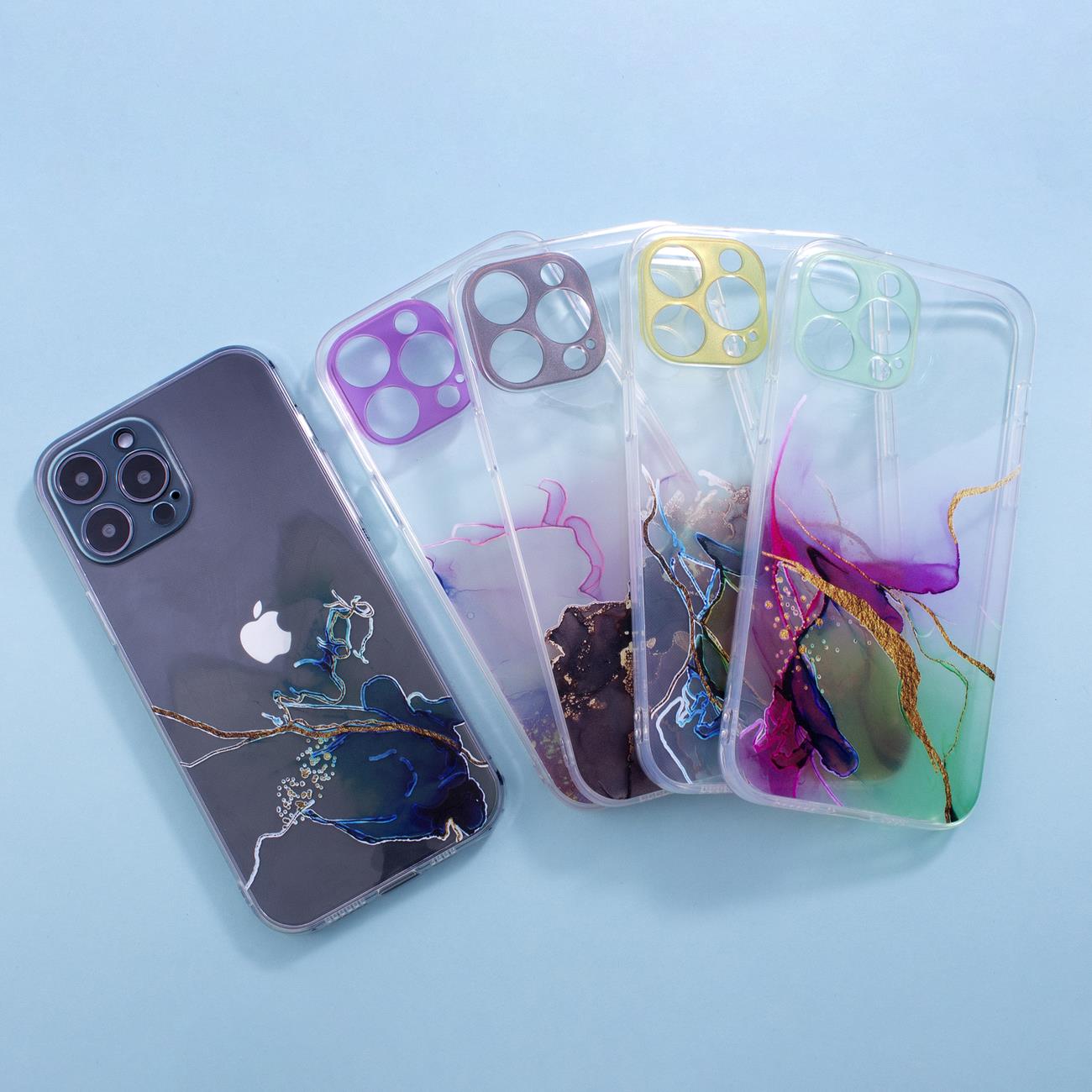Skaidrus marmurinis dėklas iPhone 12 Pro – oranžinis -- iPhone 12 Pro