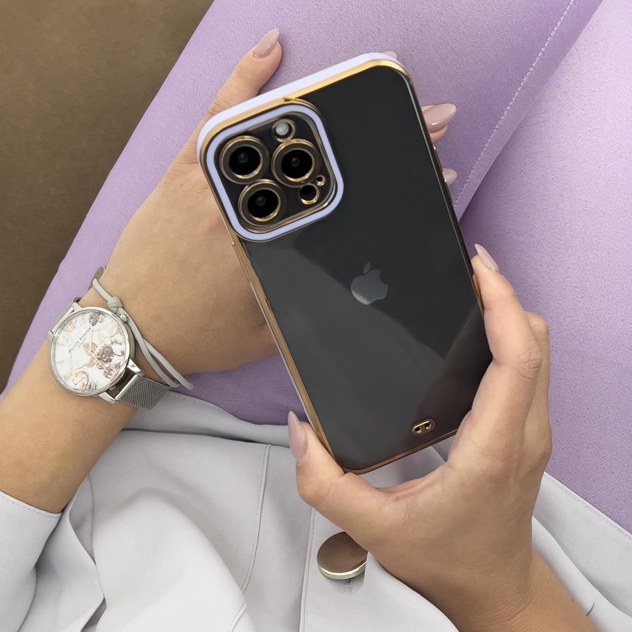 Skaidrus dėklas iPhone 12 Pro – violetinis, auksinis -- iPhone 12 Pro