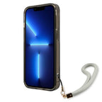 Guess skaidrus dėklas iPhone 13/13 Pro su dirželiu – juodas