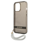 Guess skaidrus dėklas iPhone 13/13 Pro su dirželiu – juodas