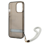 Guess skaidrus dėklas iPhone 13/13 Pro su dirželiu – juodas