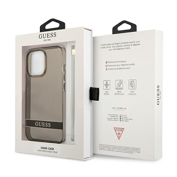 Guess skaidrus dėklas iPhone 13/13 Pro su dirželiu – juodas