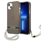 Guess skaidrus dėklas iPhone 13 mini – juodas su dirželiu