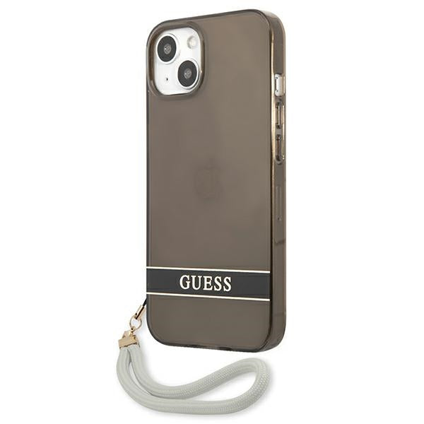 Guess skaidrus dėklas iPhone 13 mini – juodas su dirželiu