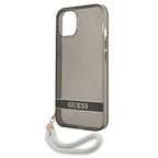 Guess skaidrus dėklas iPhone 13 mini – juodas su dirželiu