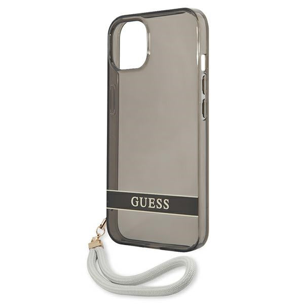 Guess skaidrus dėklas iPhone 13 mini – juodas su dirželiu