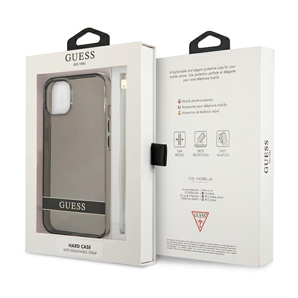 Guess skaidrus dėklas iPhone 13 mini – juodas su dirželiu