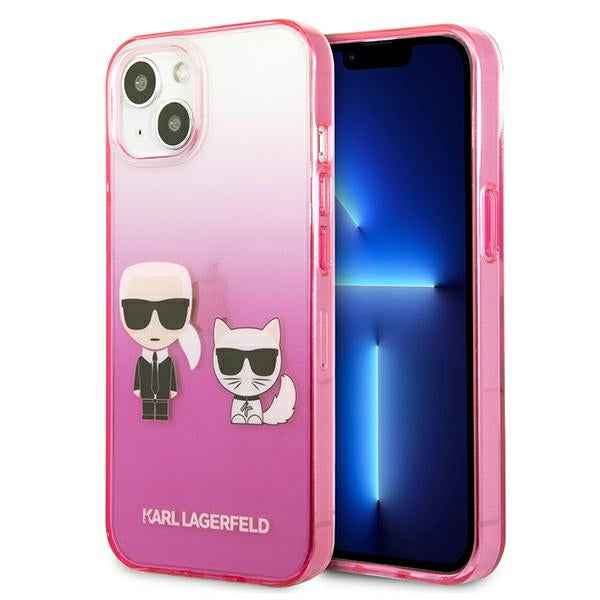 Karl Lagerfeld Gradient Ikonik Karl&Choupette dėklas iPhone 13 mini - rožinis