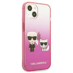 Karl Lagerfeld Gradient Ikonik Karl&Choupette dėklas iPhone 13 mini - rožinis