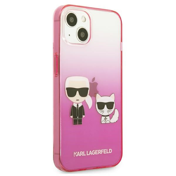 Karl Lagerfeld Gradient Ikonik Karl&Choupette dėklas iPhone 13 mini - rožinis