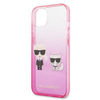 Karl Lagerfeld Gradient Ikonik Karl&Choupette dėklas iPhone 13 mini - rožinis
