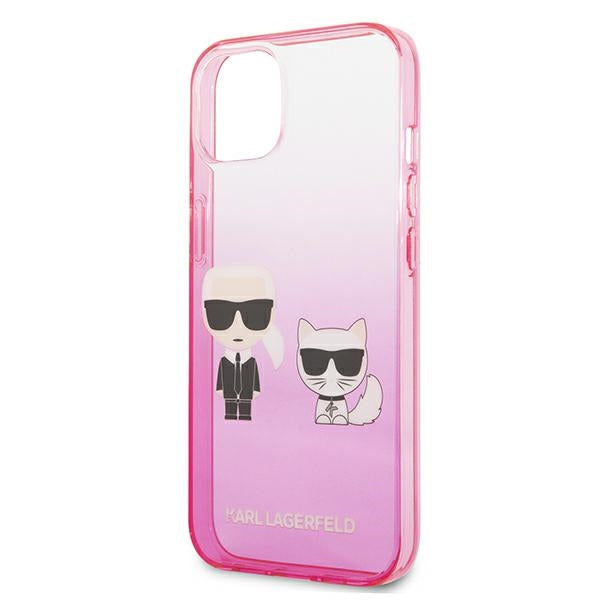 Karl Lagerfeld Gradient Ikonik Karl&Choupette dėklas iPhone 13 mini - rožinis