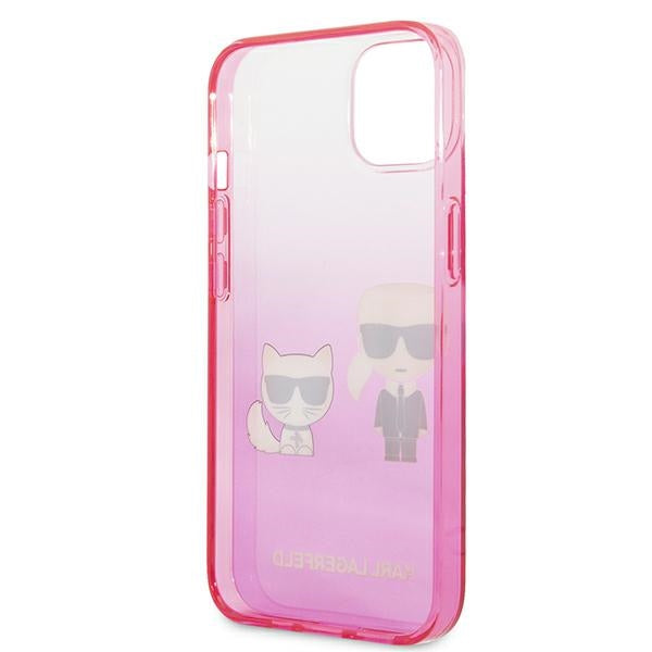 Karl Lagerfeld Gradient Ikonik Karl&Choupette dėklas iPhone 13 mini - rožinis