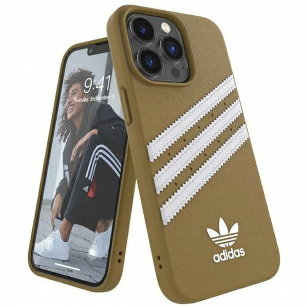 Adidas dėklas iPhone 13/13 Pro – smėlio ir auks.