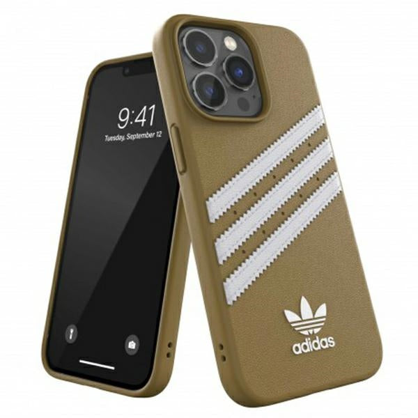 Adidas OR PU dėklas iPhone 13 Pro Max – smėlio/aukso