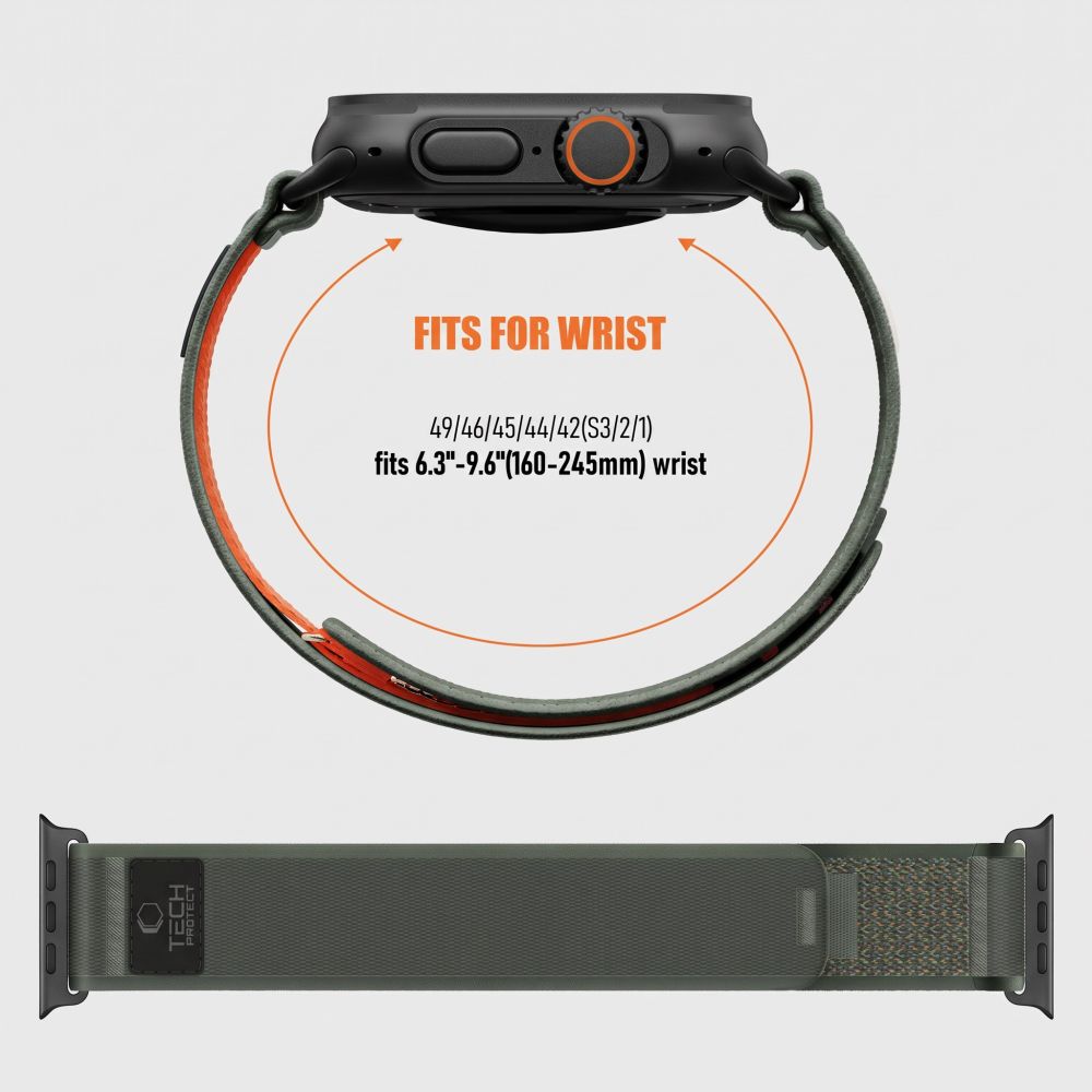 Dirželis Tech-Protect Nylon Elite Apple Watch 8 / 9 / 10 / 11 / 12 / SE / Ultra (44 / 45 / 46 / 49 mm), žalias/oranžinis...