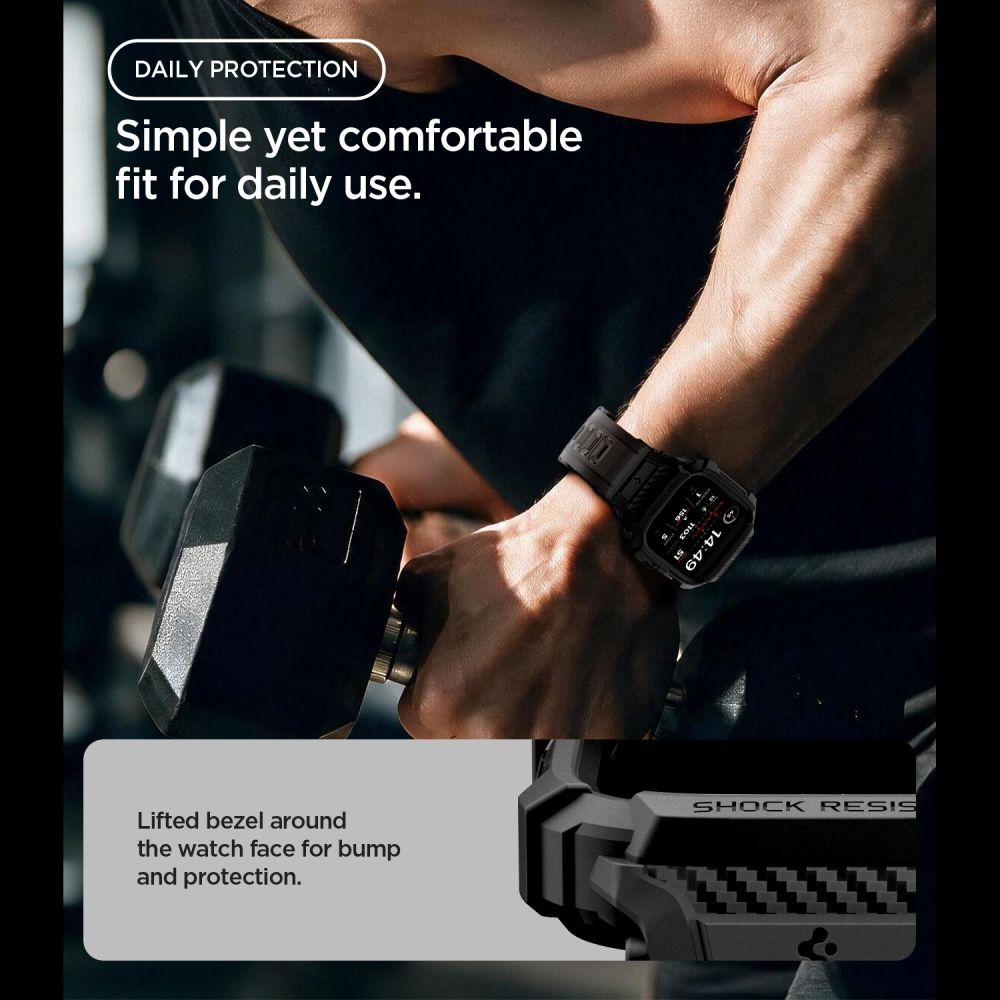 Dirželis Spigen Rugged Armor Pro Apple Watch Ultra 12 (42 mm), matinis juodas -- Apple Watch Ultra 12 (42 mm)