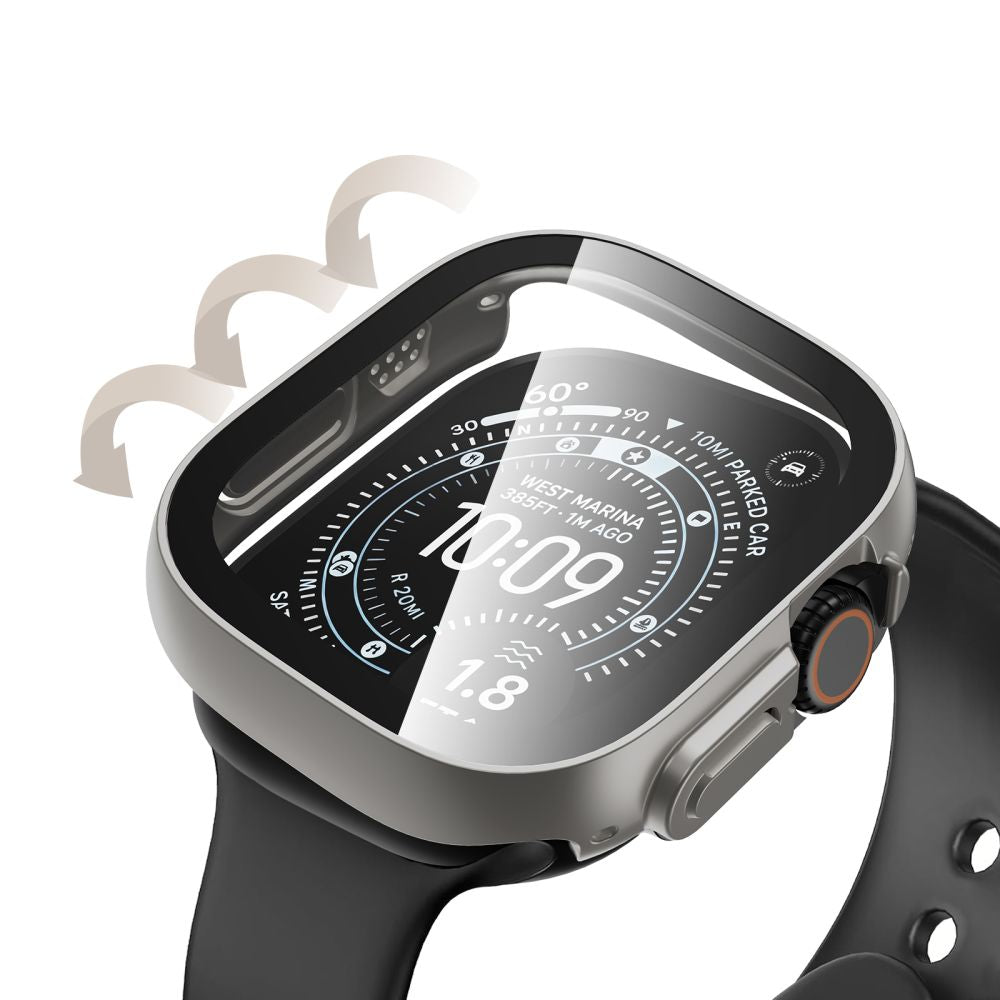 Dėklų rinkinys Tech-Protect Defense Apple Watch Ultra 1 / 2 / 3 / 4 (49 mm), 2 vnt., titano spalvos ir skaidrus -- Apple...