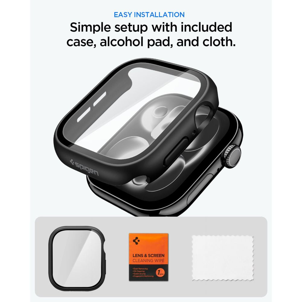 Dėklas Spigen Thin Fit 360 Apple Watch 10 / 11 (46 mm), juodas -- Apple Watch 10 (46 mm), Apple Watch 11 (46 mm)
