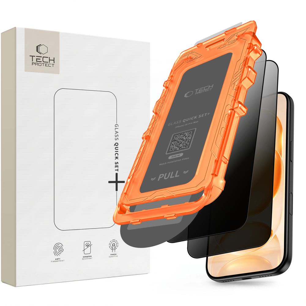 Apsauginis stiklas Tech-Protect Quick Set Spy+ iPhone 18 Pro, privatumo, 2 vnt. -- iPhone 18 Pro