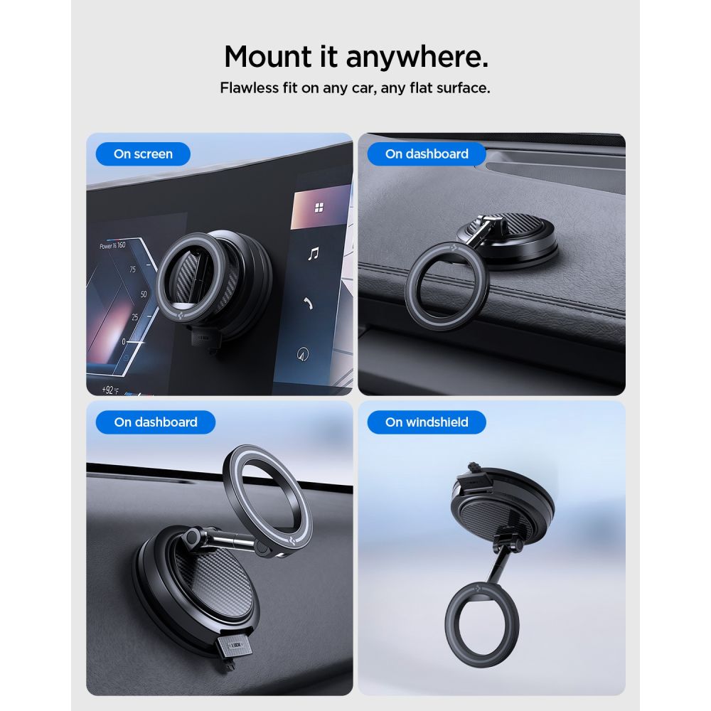 Automobilinis telefono laikiklis Spigen STK100 VacuumLock Magnetic MagSafe prietaisų skydeliui, juodas -- Uncategorized