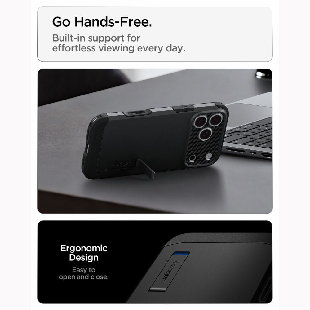 Dėklas Spigen Tough Armor T MagSafe iPhone 17 Pro Max / 18 Pro Max, juodas -- iPhone 17 Pro Max, iPhone 18 Pro Max