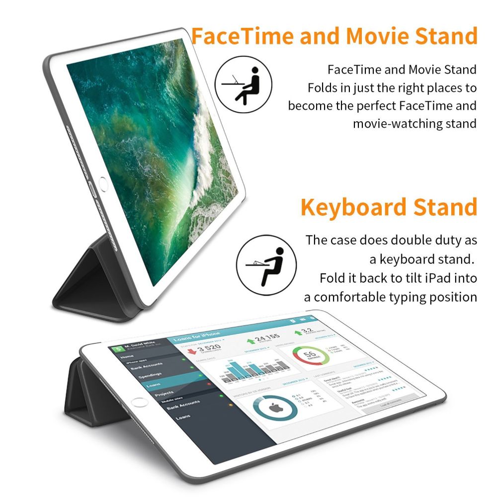 Dėklas Tech-Protect SmartCase iPad 9.7 5 / 6 (2017-2018), juodas -- iPad 5 (2017), iPad 6 (2018)