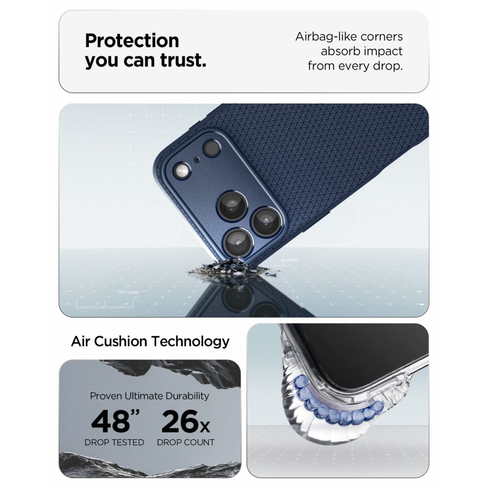 Dėklas Spigen Liquid Air iPhone 17 Pro / 18 Pro, tamsiai mėlynas -- iPhone 17 Pro, iPhone 18 Pro