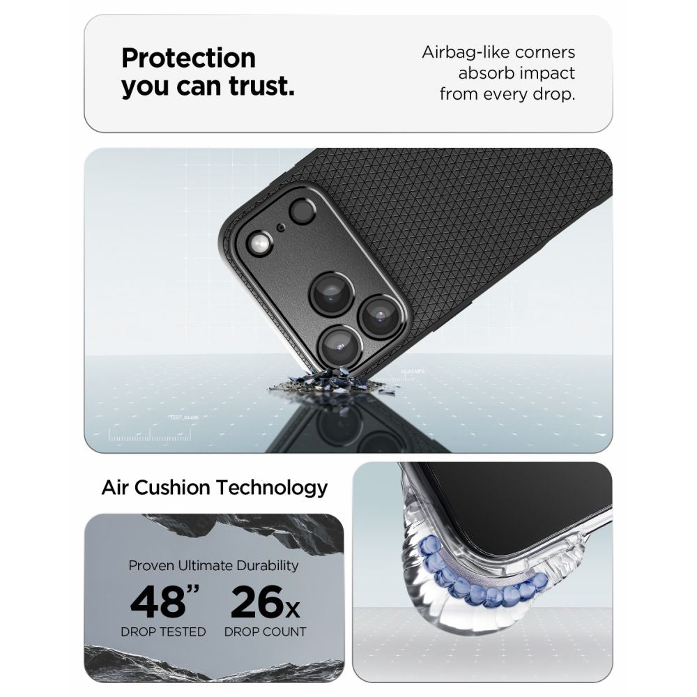 Dėklas Spigen Liquid Air iPhone 17 Pro / 18 Pro, matinis juodas -- iPhone 17 Pro, iPhone 18 Pro